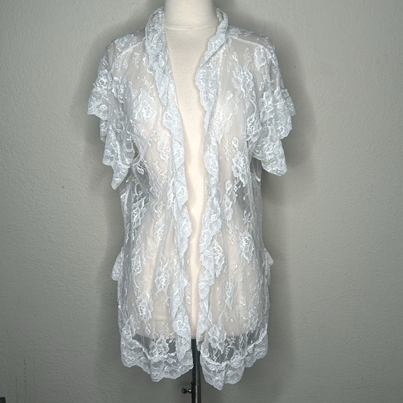 VTG Sabrina Intimates Lace Ruffle Short Robe Ivory One Size - Picture 5 of 16